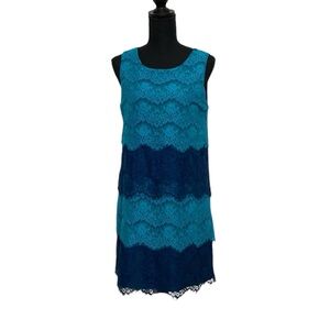 Navy Blue and Turquoise Lace Tiered Dress 6